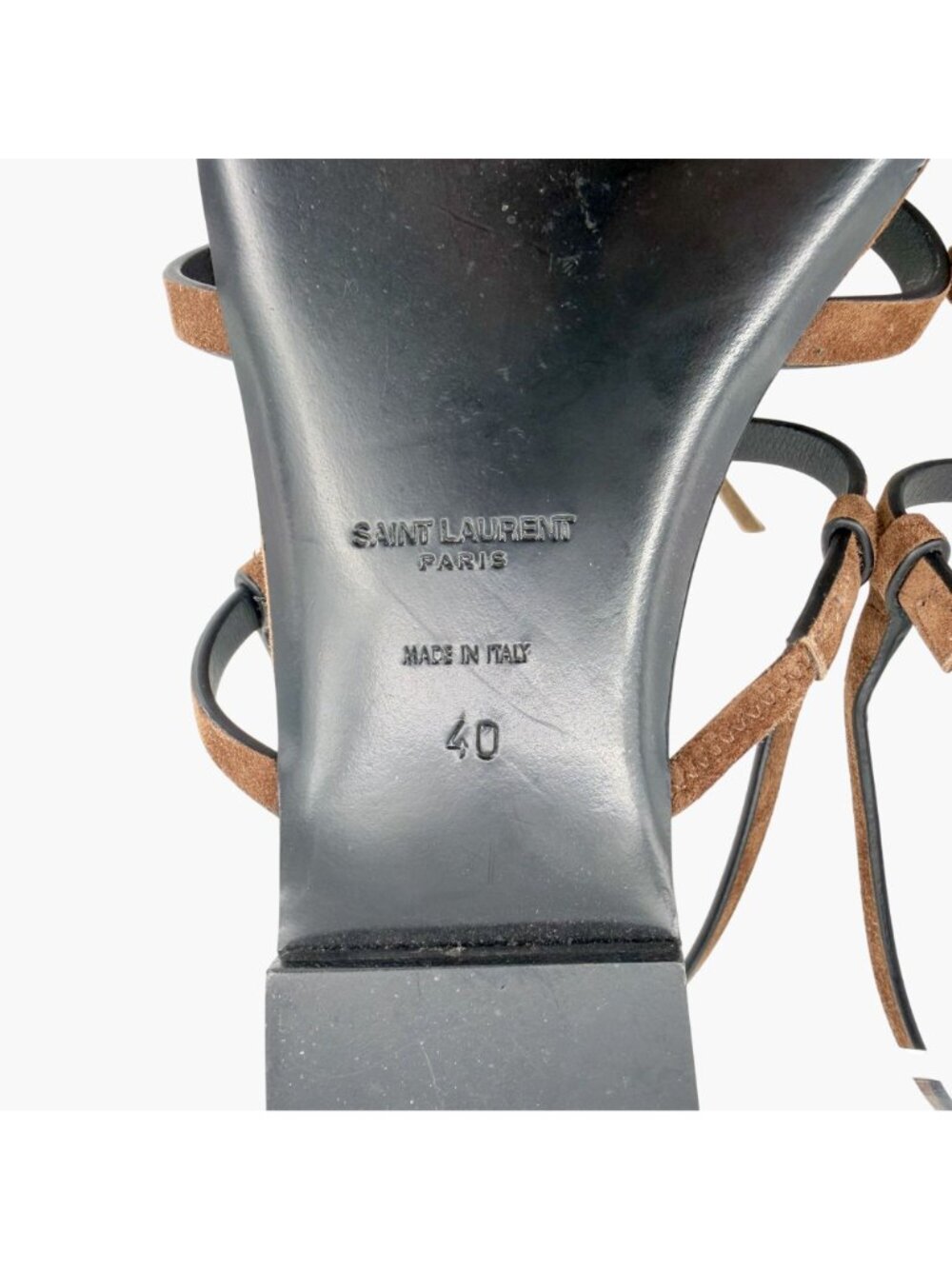 Saint Laurent Cassandra YSL Palm Tree Brown Suede Flat Sandals Size 40 US 10 - Picture 13 of 14